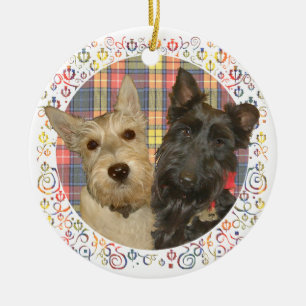 Ornement Rond En Céramique Ecosse roux et noir sur Tartan