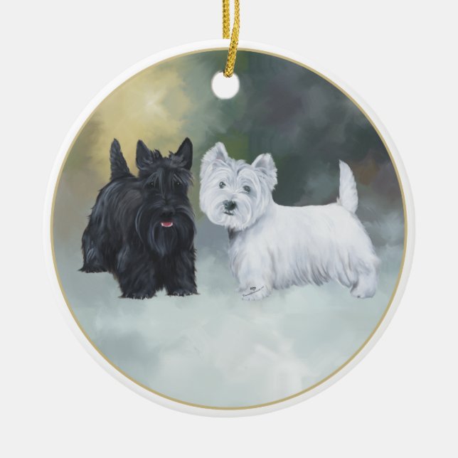 Ornement Rond En Céramique Ecosse Westie hiver (Devant)