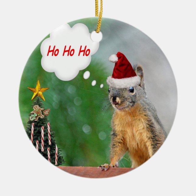 Ornement Rond En Céramique Écureuil de Noël (Devant)