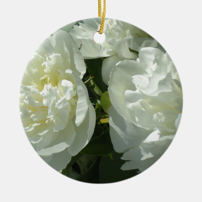 Ornement Rond En Céramique Elégant blanc peony floral blanc photo (Devant)