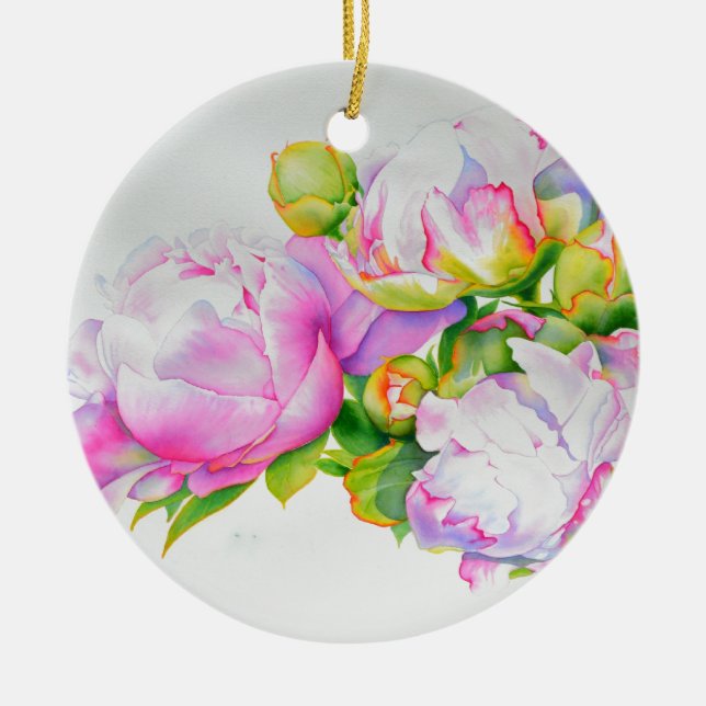 Ornement Rond En Céramique Elégante peinture d'aquarelle blanche rose (Devant)