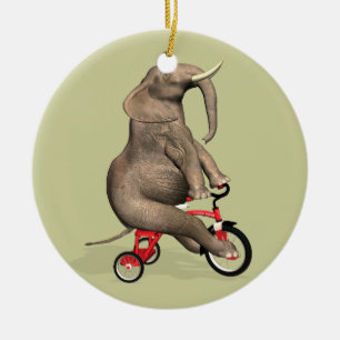 Ornement Rond En Céramique Eléphant Gentil À Tricycle