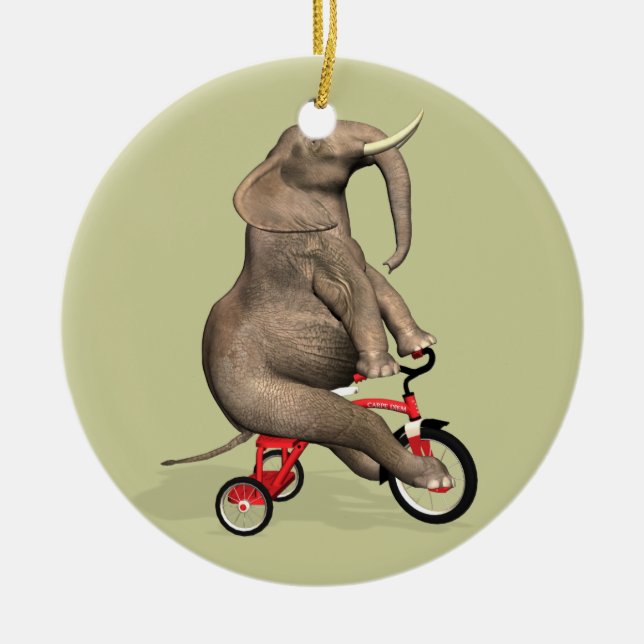 Ornement Rond En Céramique Eléphant Gentil À Tricycle (Devant)