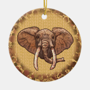 Ornement rond en céramique éléphant tribal sépia