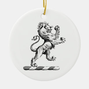 Ornement Rond En Céramique Emblème de crête de lion héraldique debout