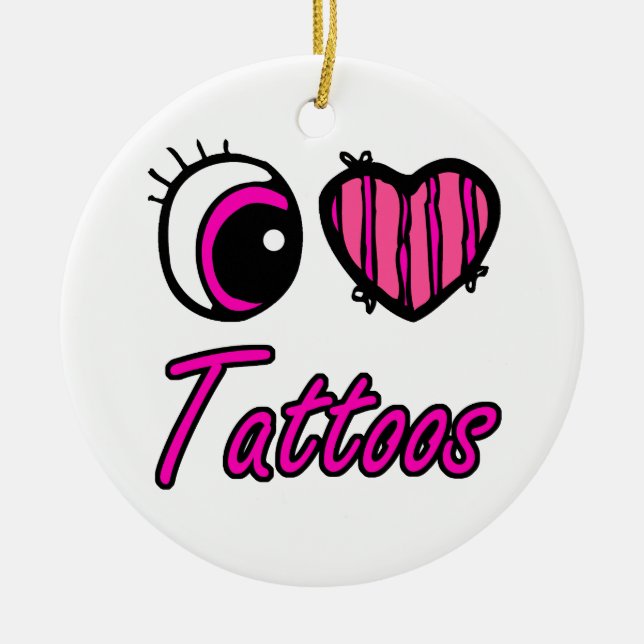 Ornement Rond En Céramique Emo Coeur des yeux J'aime les tatouages (Devant)