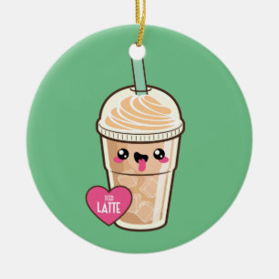 Ornement Rond En Céramique Emoji a glacé Latte