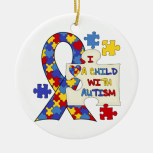 Ornement Rond En Céramique Enfant avec le ruban de sensibilisation sur