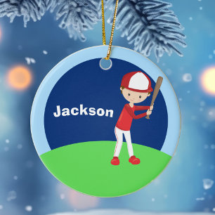 Ornement Rond En Céramique Enfant de baseball personnalisé