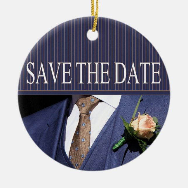 Ornement Rond En Céramique Enregistrer la boutonnière de Date Groom (Devant)