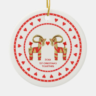 Ornement Rond En Céramique Ęr Noël de chèvres suédoises de paille ensembl