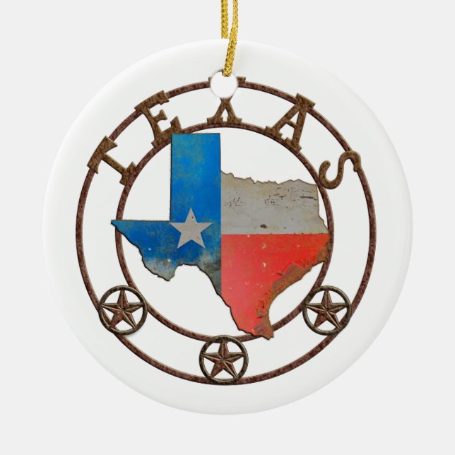 Ornement Rond En Céramique État du Texas Fer forgé (Devant)