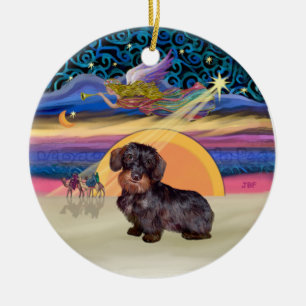 Ornement Rond En Céramique Étoile de Noël - Wire Haired Dachshund