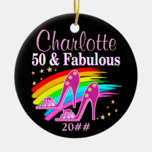 ORNEMENT ROND EN CÉRAMIQUE FABULEUX ORNAMENT PERSONNALISÉ DU 50E ANNIVERSAIRE