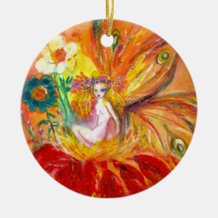 Ornement Rond En Céramique FAIRY OF THE FLOWERS Vibrant Red Ruby