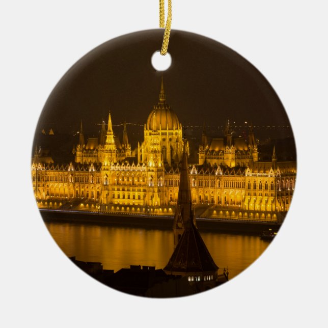 Ornement Rond En Céramique Famine Parliament Budapest by night (Devant)