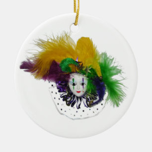 Ornement Rond En Céramique Farceur de masque de mardi gras