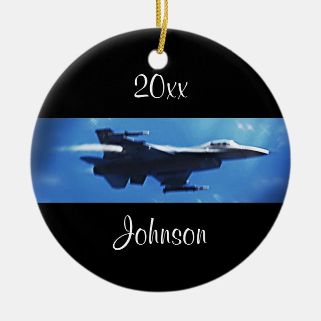 Ornement Rond En Céramique Faucon Fighter Jet de Noël F16 personnalisable (Devant)