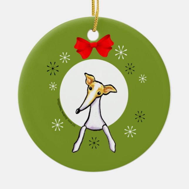 Ornement Rond En Céramique Fawn Blanc Italien Greyhound Classique de Noël (Devant)