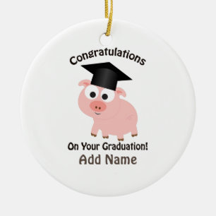 Ornement Rond En Céramique Félicitations pour votre diplôme! Cochon