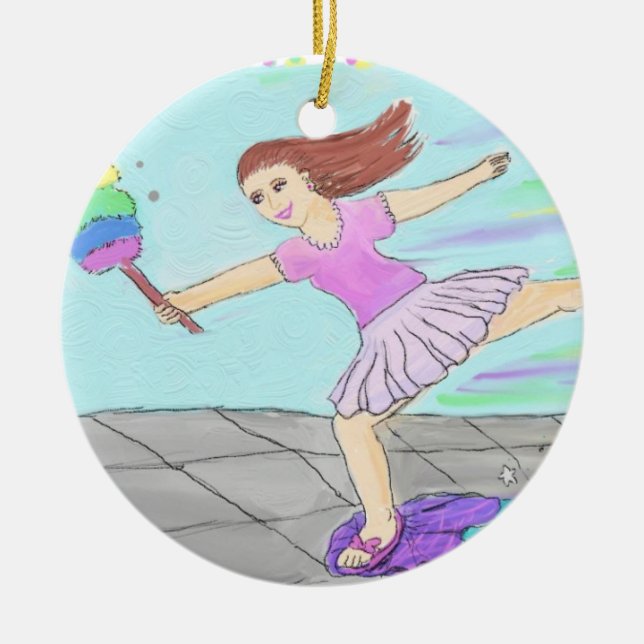 Ornement Rond En Céramique Femme de ménage mignonne (Devant)