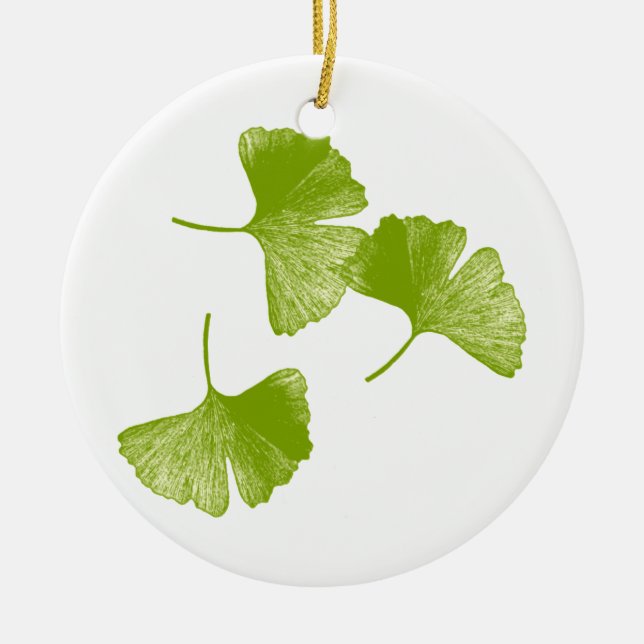 Ornement Rond En Céramique Feuille de Ginkgo (Devant)