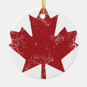Ornement Rond En Céramique Feuille d'érable canadienne (en détresse)