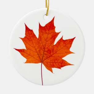 Ornement Rond En Céramique Feuille d'érable rouge