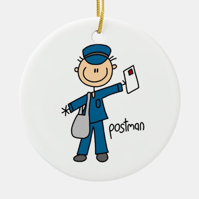 Ornement Rond En Céramique Figure de l'étiquette du collaborateur postal (Devant)