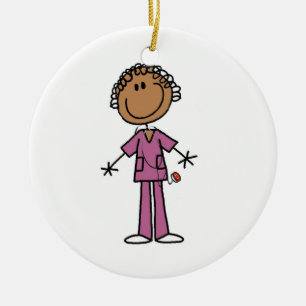 Ornement Rond En Céramique Figure féminine africaine-américaine infirmière