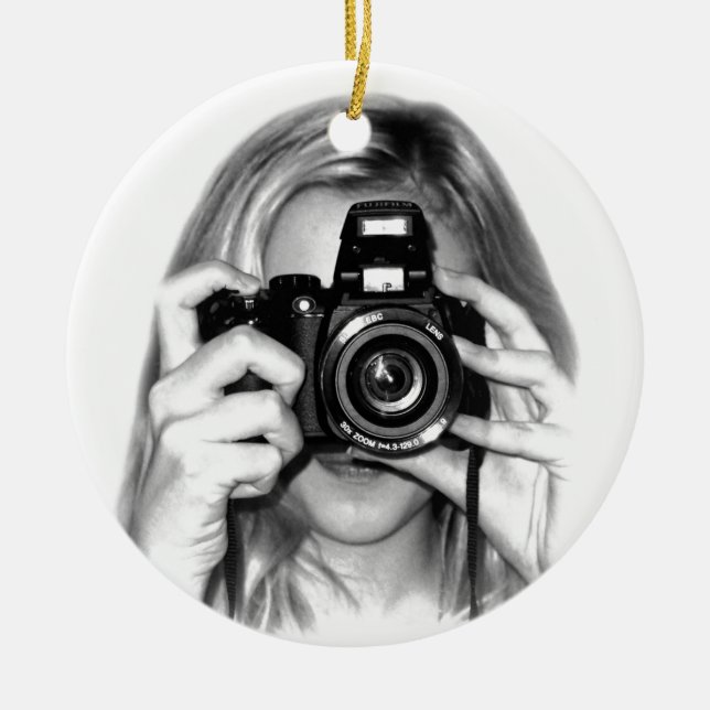 Ornement Rond En Céramique Fille avec l'appareil-photo (Devant)