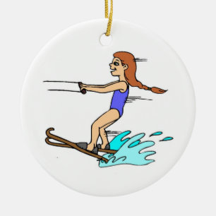 Ornement Rond En Céramique Fille de ski nautique