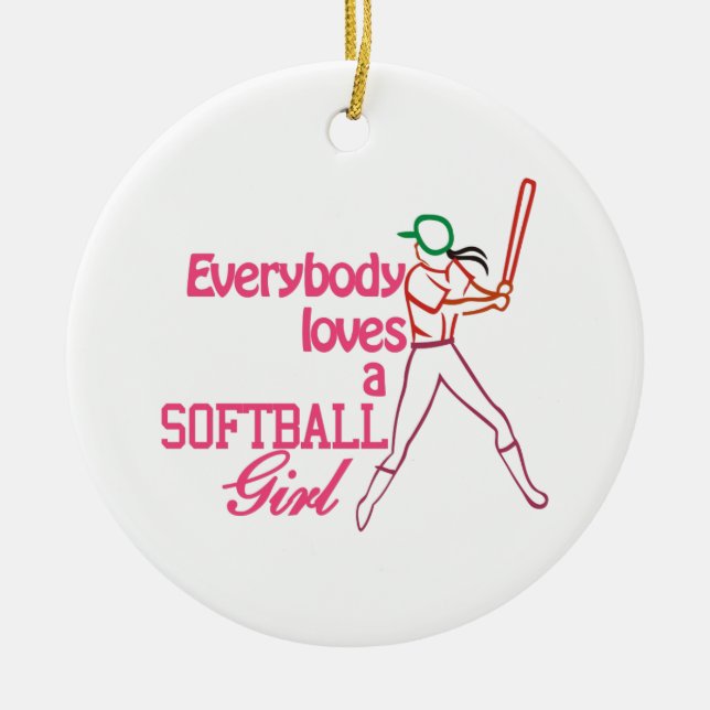 Ornement Rond En Céramique Fille du base-ball (Devant)