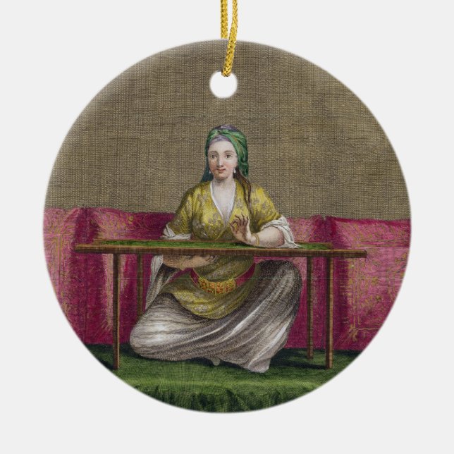 Ornement Rond En Céramique Fille turque, brodant, XVIIIème siècle (engravin (Devant)