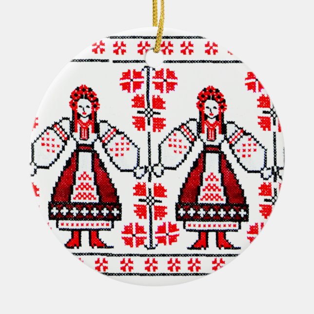 Ornement Rond En Céramique Filles ukrainiennes traditionnelles de l'Ukraine (Devant)