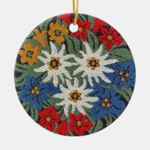 Ornement Rond En Céramique Fleur alpine suisse Edelweiss