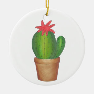 Ornement Rond En Céramique Fleur de cactus vert crique Jardin Plante pointill