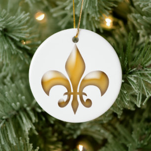 Ornement Rond En Céramique Fleur de Lis Noël
