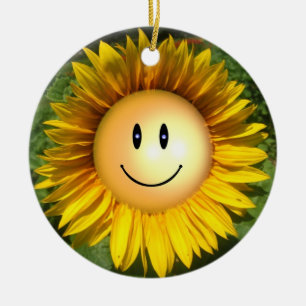 Ornement Rond En Céramique Fleur heureuse de soleil