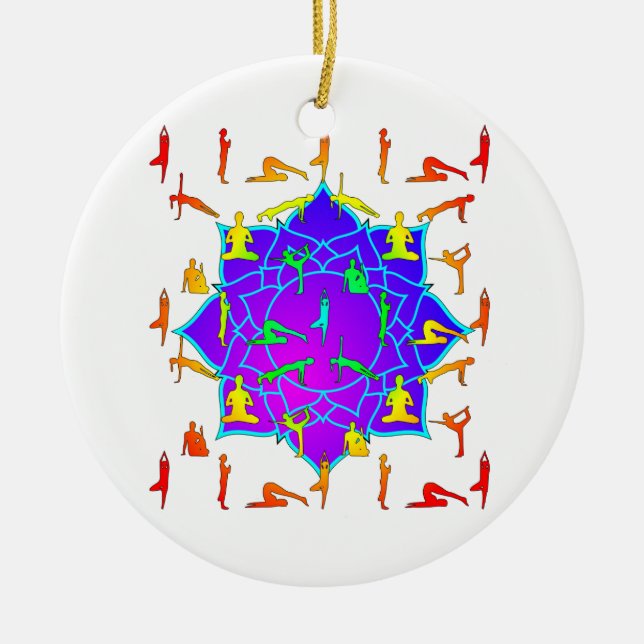 Ornement Rond En Céramique Fleur Lotus Avec Poireaux De Yoga (Devant)