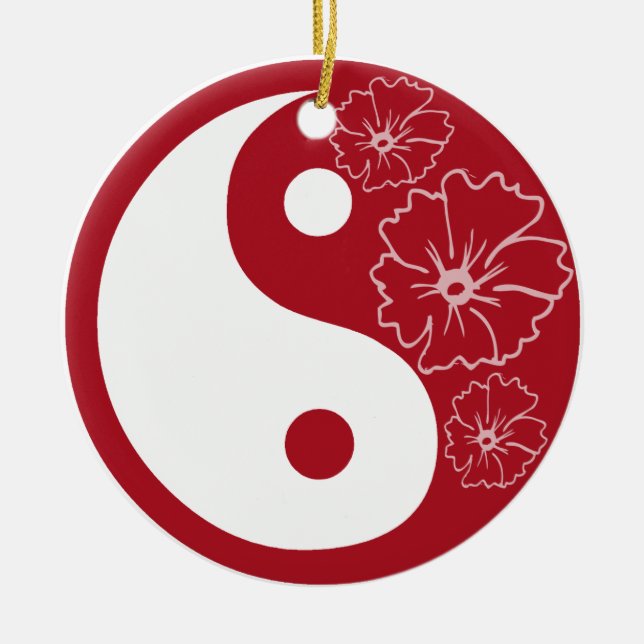 Ornement Rond En Céramique Fleur rouge Yin Yang de ketmie (Devant)
