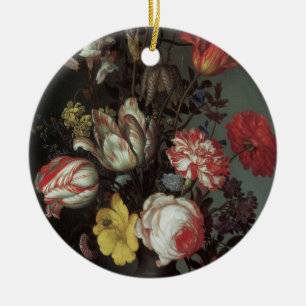 Ornement Rond En Céramique Fleurs Baroques Anciennes par Balthasar van der As