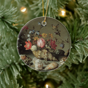 Ornement Rond En Céramique Fleurs, coquilles et insectes Balthasar van der As