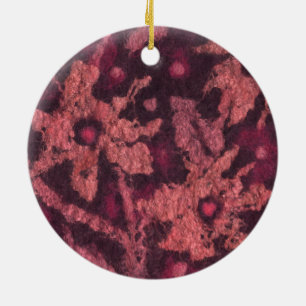 Ornement Rond En Céramique "Fleurs de corail", peinture en laine, fibre art, 