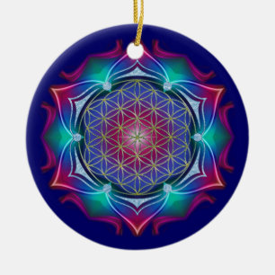 Ornement Rond En Céramique FLEURS DE VIE / Blume des Lebens - Mandala IV