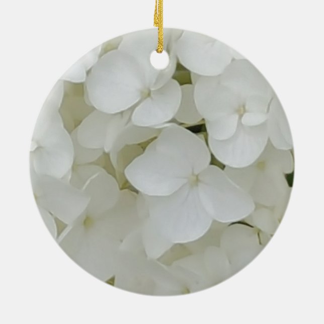 Ornement Rond En Céramique Fleurs d'Hydrangée Floral Blanc Élégant Fleur (Dos)
