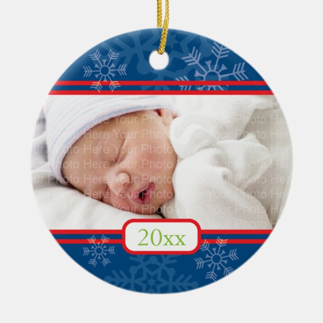 Ornement Rond En Céramique Flocons de neige : Bleu marine (Devant)