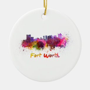 Ornement Rond En Céramique Fort Worth skyline in watercolor