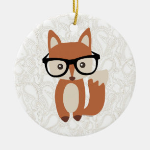 Ornement Rond En Céramique Fox w/Glasses de bébé de hippie