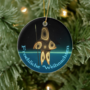 Ornement Rond En Céramique Froehliche Weihnachten - Fractal Inuit Hunter
